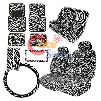 Zebra Animal Full 13 PC Car Seat Covers Accessories Compleate:BK-WH