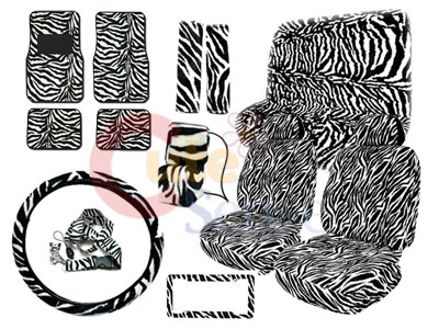 Zebra Animal Full 15PC Car Seat Covers Accessories Compleate:Bk-Wh