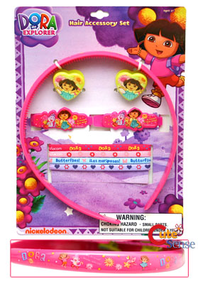 Dora The  Explorer w/ Boots  Barrettes, Hair Band Accessories Set