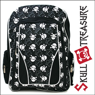 Skull Bone Stars Backpack School Bag-Black 18in Large