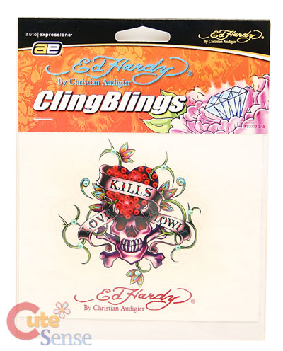 Ed Hardy Love Kills Slowly Cling Decal Sticker with Stone