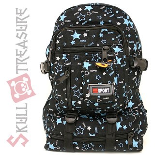 Stars School Backpack Sports Bag- Black & BLUE 16.5" L