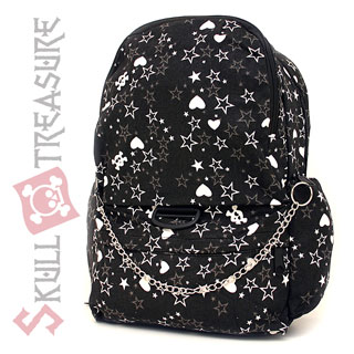 Stars Skull All Over Large  School Backpack with chian