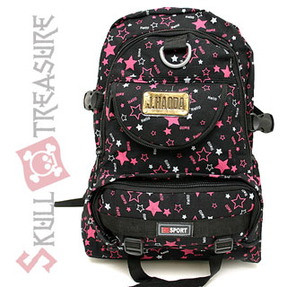 Pink Stars School Backpack Sports Bag-Black 16.5" L