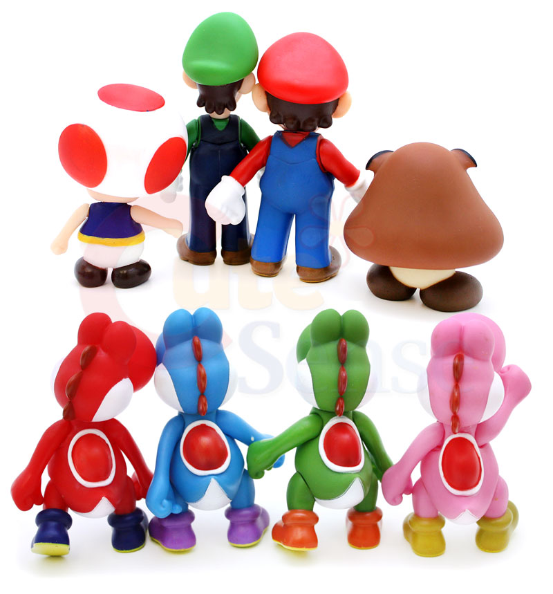   Mario Bro Figure Posable 8pc  Mario Luigi Yoshi Toad Goomba  