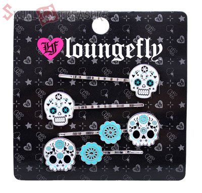 Turquoise Sugar Skull Flowers Hair Pin Set by Loungefly