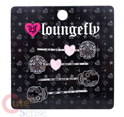 Black Sugar Skull Heart Hair Pin Set by Loungefly