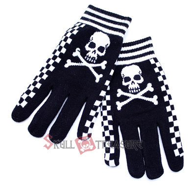 Black & White Checker with Big Skull  Gloves