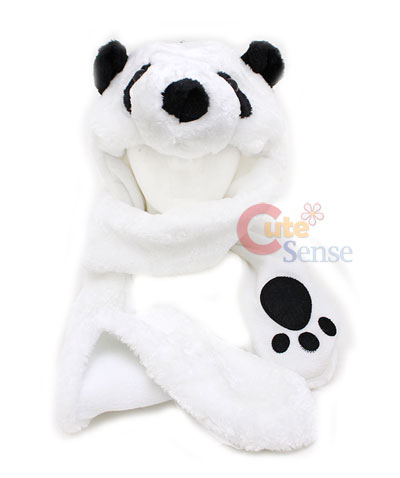 Panda Fluffy Plush Lapland Hat with Pokect Scarf