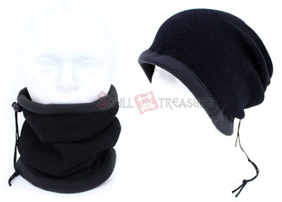 Black Plain Fleece Convertible Neck Warmer Beanie