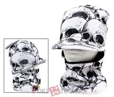 Bio-World Explorer  Skull Mens White Ski Mask with Cap