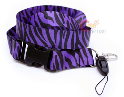 Zebra Black and  Purple Animal  Key/ID Lanyard