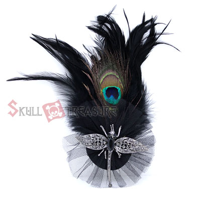 Dragonfly  w/ Peacock Feather Hair Pin / Brooch