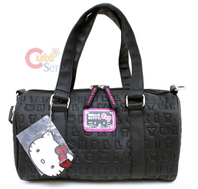  Kitty Black Bags on Sanrio Hello Kitty Black Embossed Duffel Bag With Metal Applique