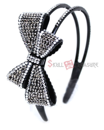 Crystal Bow Hairband -Black Ribbon