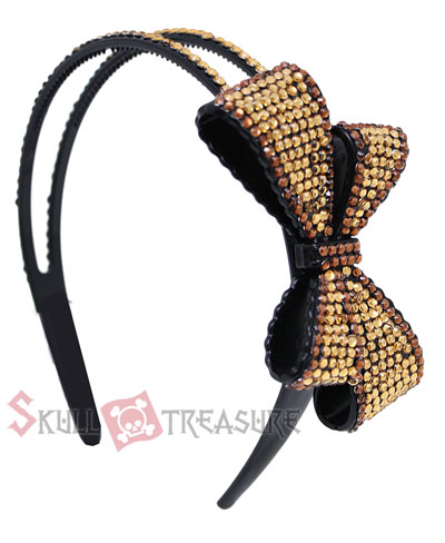 Crystal Bow Hairband - Brown Ribbon