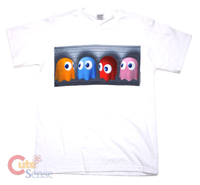 Pac Man Neon Ghosts T-Shirt , Game T-Shirts:  Size- S White