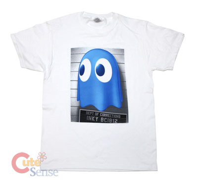 Pac Man Neon Blue Ghosts T-Shirt :Size- S White