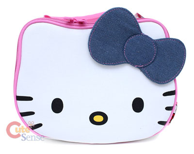 Ebay  Kitty Bags on Hello Kitty School Lunch Bag  Face Shape W Denim Bow   Ebay