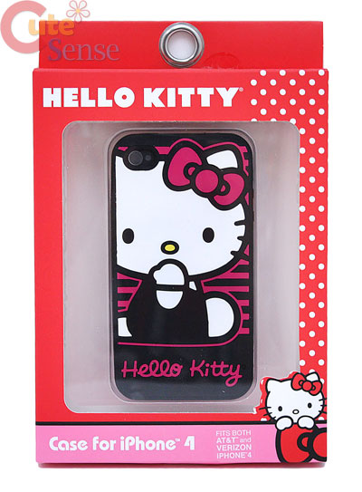 Sanrio Hello Kitty 4G  i Phone Case- Silicone  :Pink Black Stripe