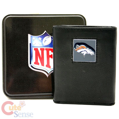 NFL Denver Broncos Leather Tri-Fold Wallet w/Tin Case