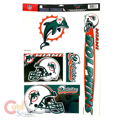 NFL Miami Dolphins Window Clings Decal Sheet 11x17 : 5 Logos