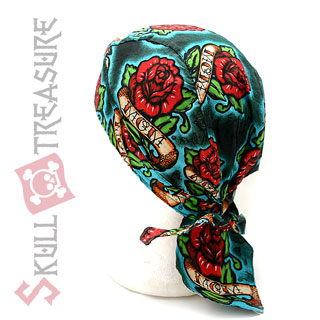 Skull Biker  Bandana Cap / Do Rag : Rose Mom