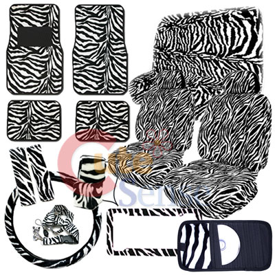 Zebra Animal Car Seat Covers Accessories Compleate:Bk-Wh 16pc