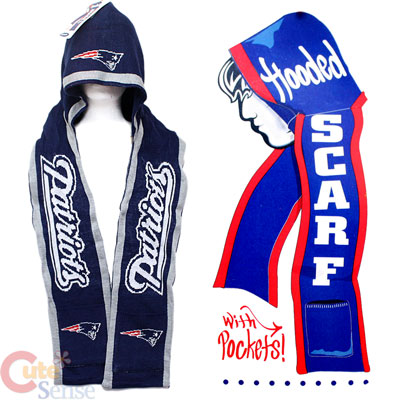 NFL New England Patriots Hooded Knit Scarf w/Pocket