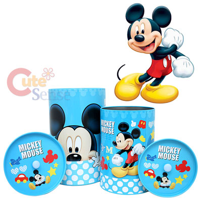 Disney Mickey Mouse Tin Trash Can Set w/ Top -4pc Set