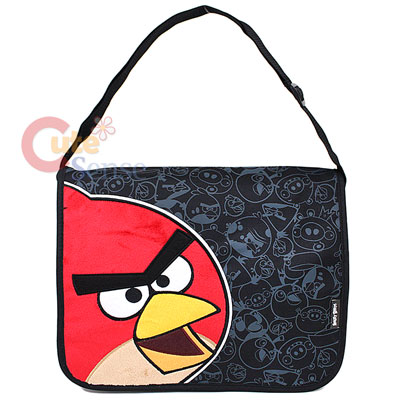 Rovio Angry Birds School Messenger Bag w/Large Plush Red Birds in Black