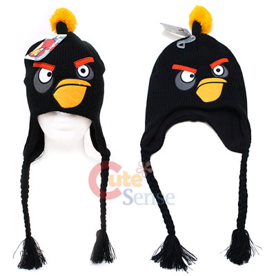 Rovio Angry Birds Black Bird Knitted Lapland Hat : Beanie with Ear Flap (Kids to Adult )