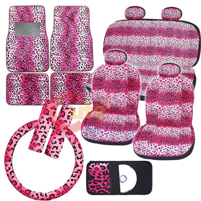 Pink Leopard Safari Animal Car Seat Covers Accessories Complete Set -Full 14 PC