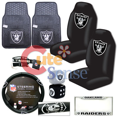 Nfl Oakland Raiders Car Seat Cover Auto Accessories Set 8pc