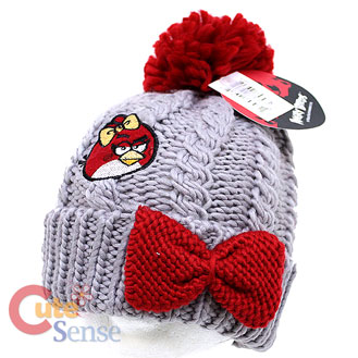 Angry Birds Red Birds Chunky Knit Beanie with Furry Ball