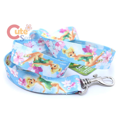 Disney TinkerBell Faires Lanyard Key Chain- ID Holder : Baby Blue Flowers