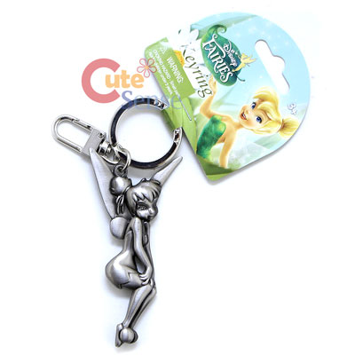 Disney TinkerBell Pixie Silver Pewter Key Chain -Touch Knee