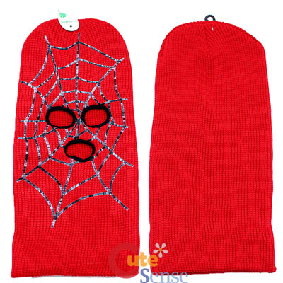 Marvel Red Spider Web Mens Ski Mask Beanie - Full Face Costume Mask