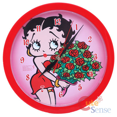 Betty Boop Wall Clock 10in Round - Rose Bouquet