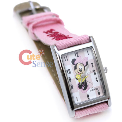 Disney Minnie Mouse Square Face Pink Demin Wrist Watch