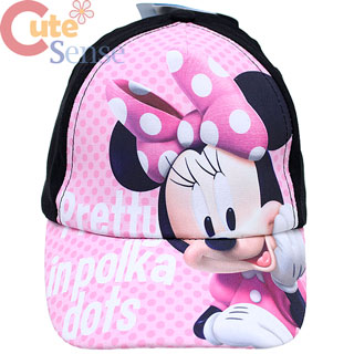 Disney Minnie Mouse Baseball Cap Kids Adjustable Hat :Pink Pretty in Polka Dots