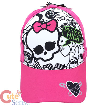 Monster High Skull Logo Baseball Cap Kids Adjustable Hat : Pink White