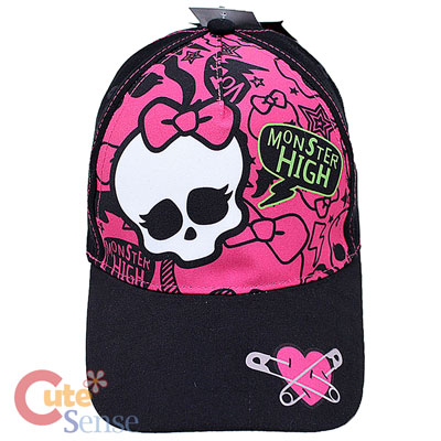 Monster High Skull Logo Baseball Cap Kids Adjustable Hat : Pink Black