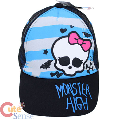 Monster High Skull Mesh Back Baseball Cap Kids Adjustable Hat : Blue Stripe