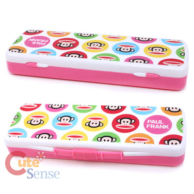 Paul Frank Plastic Pencil Case Slip Open Box -Pink Bubble Dots