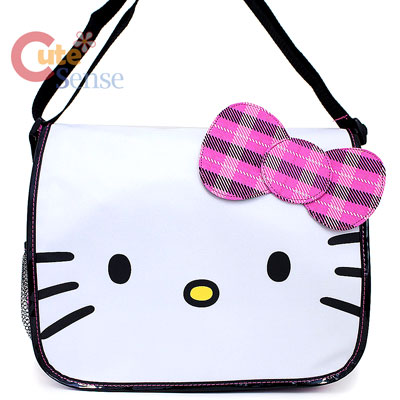 Sanrio Hello kitty Face School Messenger Bag  with Checkered Pink Bow