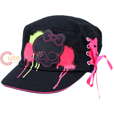 Monster High Military Cap Skull Logo Black Pink Tie Hat