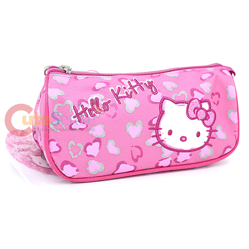 Hello Kitty Pink Leopard Pencil Case Zippered Cosmetic Bag 