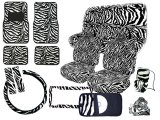 Zebra Animal Car Seat Covers Accessories Compleate:Bk-Wh 16pc