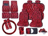 Zebra Animal Car Seat Covers Accessories Compleate :Red 17PC